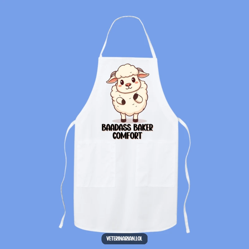 Funny Sheep Apron: Proud Cartoon Chef Sheep Comforting Pat, Kitchen Funny Gift