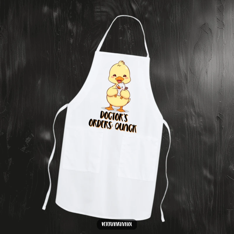 Funny Duckling Vet Apron: A cute duckling vet caring for a tiny patient, perfect for kitchen or craft activities.