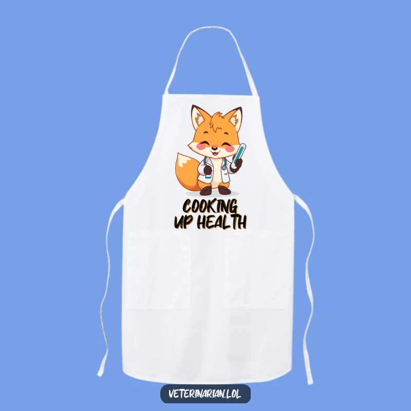 Funny Fox Vet Apron: Smiling Pharmacist & Thermometer Kitchen Fun, Gift