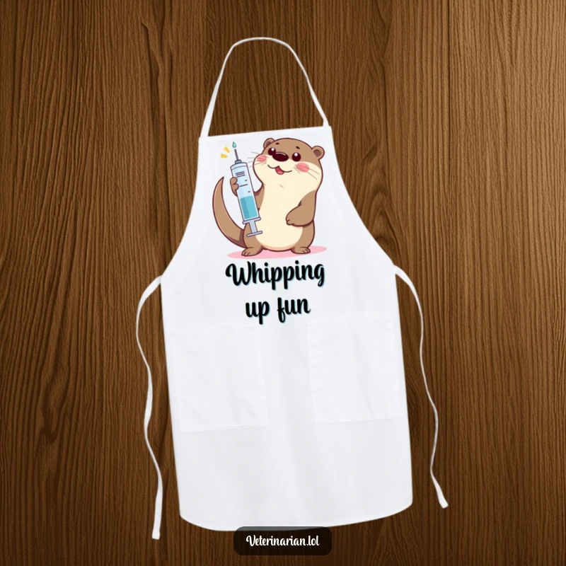 Funny Otter High-Five Apron: A cooking apron showing a playful otter giving a high-five with a large syringe.