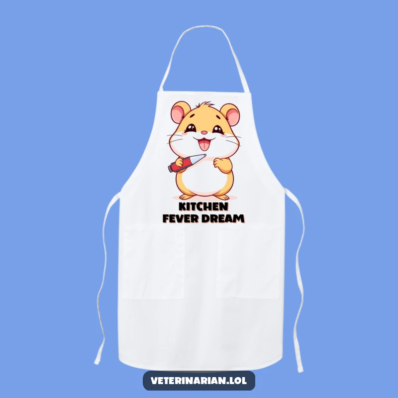 Funny Hamster Chef Apron: Sick Cartoon Hamster Taking Temperature, Kitchen Funny Gift