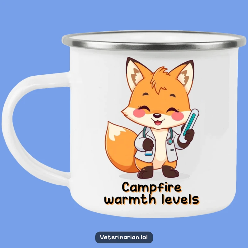 Funny Fox Vet Camping Mug: Smile by the Fire with Thermometer, Gift