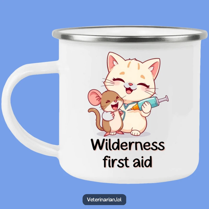 Funny Cat Vet Camping Mug: Giggle by the Fire with Syringe & Mouse