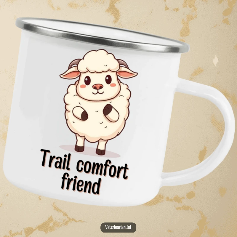 Funny Sheep Camping Mug: Durable mug with a proud cartoon sheep giving a comforting hoof pat, perfect for brews on the go, a funny gift.