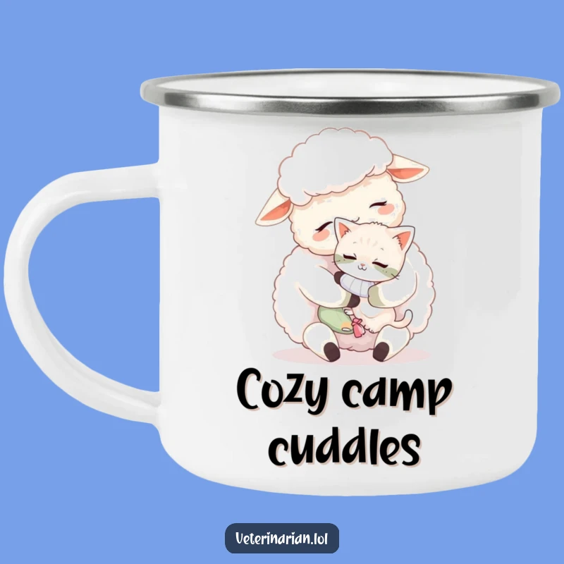 Funny Sheep Camping Mug: Sip Comfort, Hilarious Animal Adventure