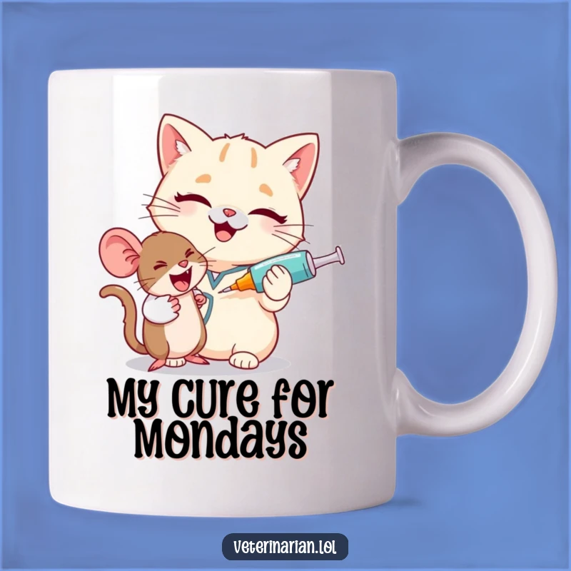 Funny Cat Vet Mug: Giggling Vet Nurse with Syringe and Mouse, Perfect Gift