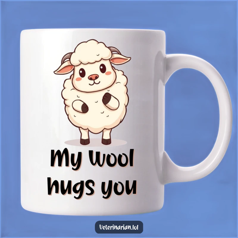 Funny Sheep Hug Mug: A Proud Cartoon Sheep Offering Comfort, Perfect Funny Gift