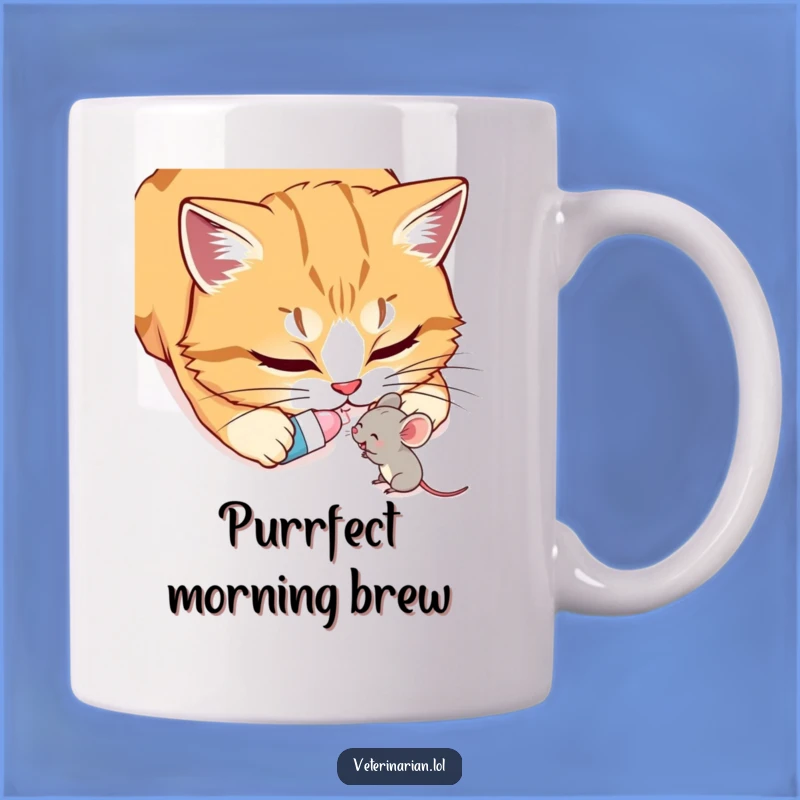 Funny Cat & Mouse Mug: Unexpected friends giving pill, a heartwarming funny gift.