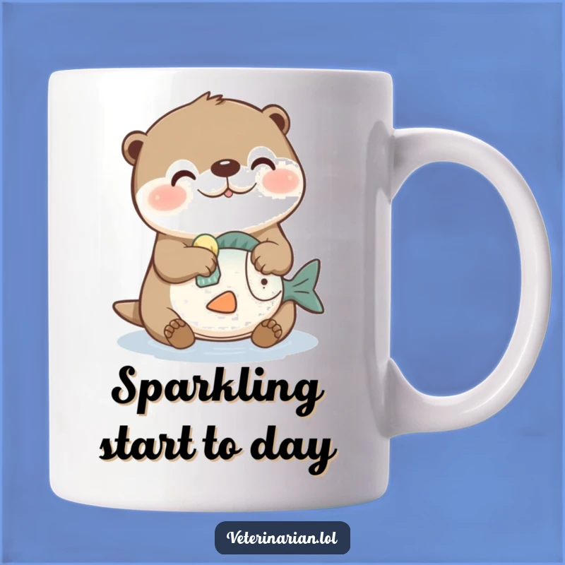Funny Otter Cleaning Toy Fish Mug, Whimsical & Humorous Gift