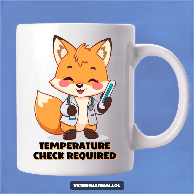 Funny Fox Vet Mug: Smiling Healer with Thermometer, Perfect Medical Gift