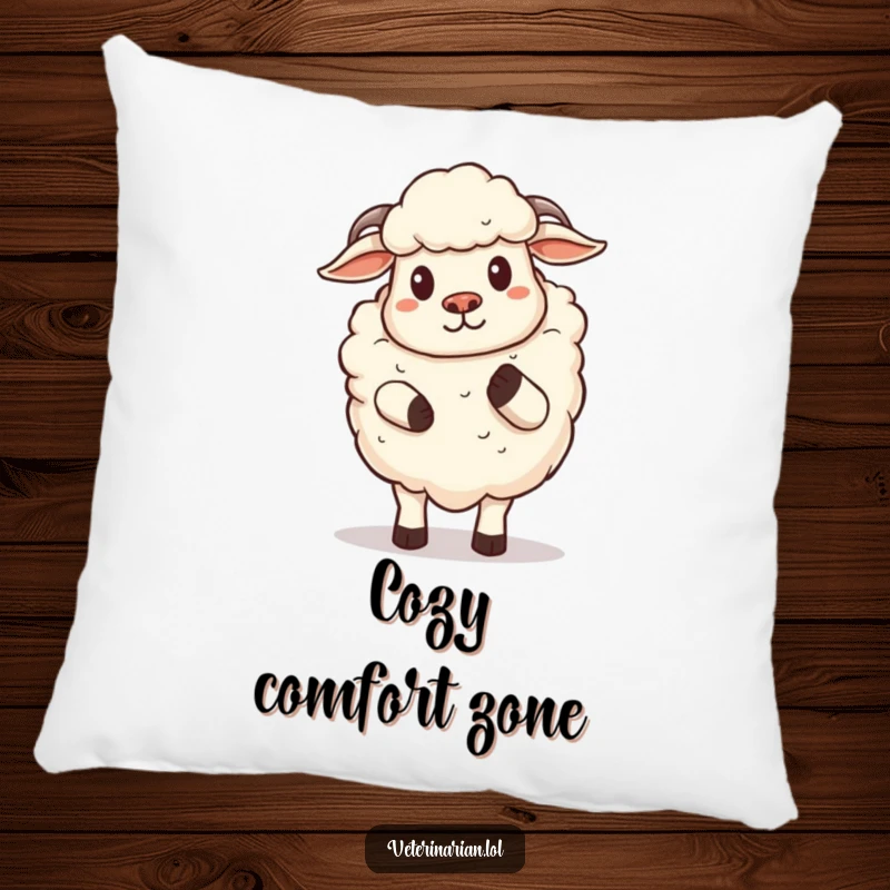 Funny Sheep Pillow: Soft cushion with a proud cartoon sheep offering a gentle hoof pat, providing comfort and humor, a delightful funny gift.