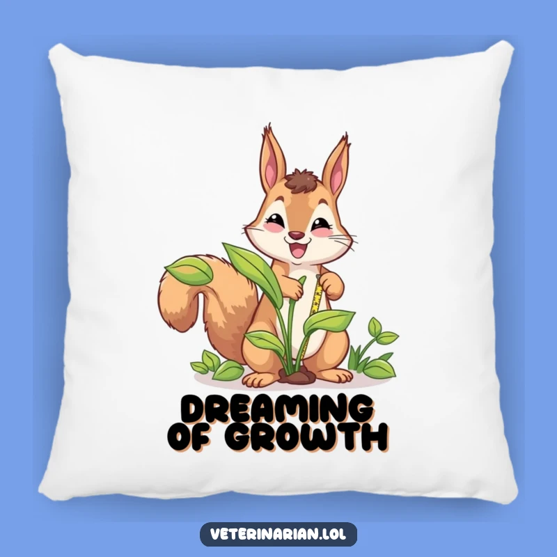 Funny Squirrel Gardener Pillow: Cuddle Up with This Energetic Plant Measurer!