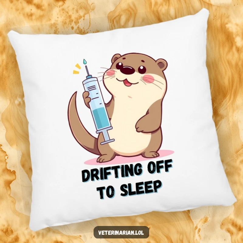 Funny Otter High-Five Pillow: A soft pillow featuring a playful otter giving a high-five with a large syringe.