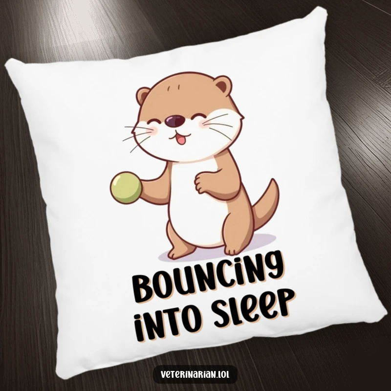 Funny playful otter pillow design with an otter bouncing a ball for an unseen patient, offering soft, humorous support.