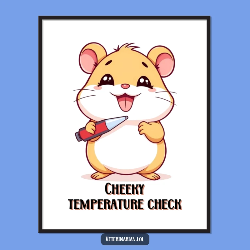 Funny Hamster Digital Art: Sick Cartoon Hamster Fever Check Art, Unique Funny Gift