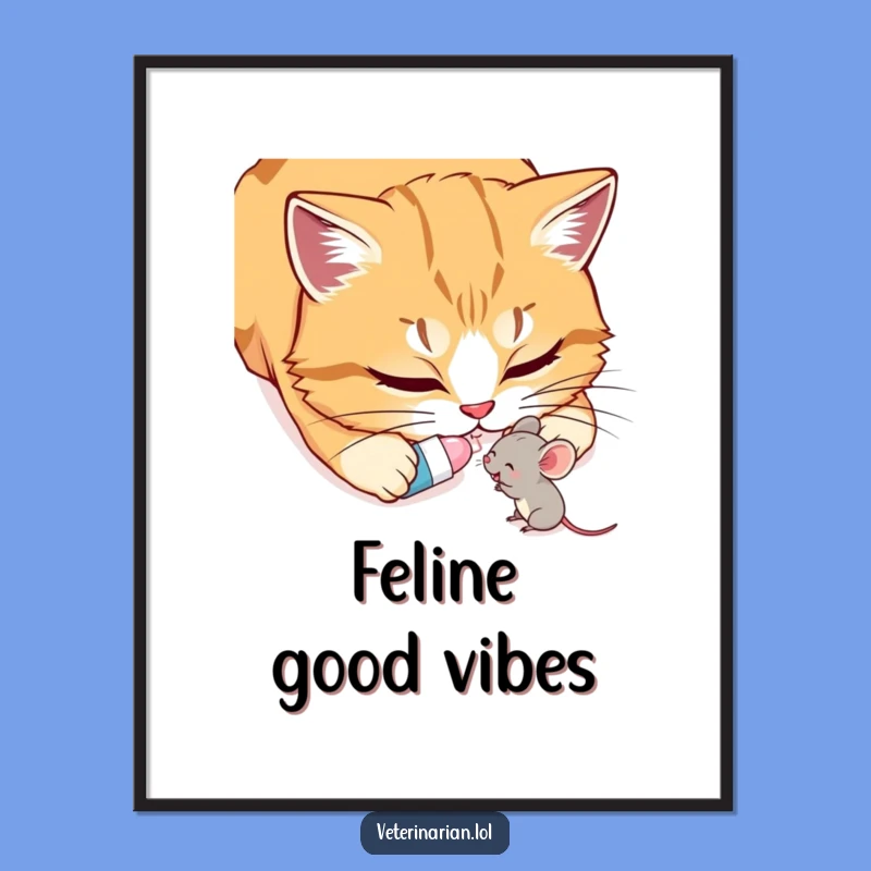 Funny Cat & Mouse Digital Print: Kindness art, instant funny gift for walls.