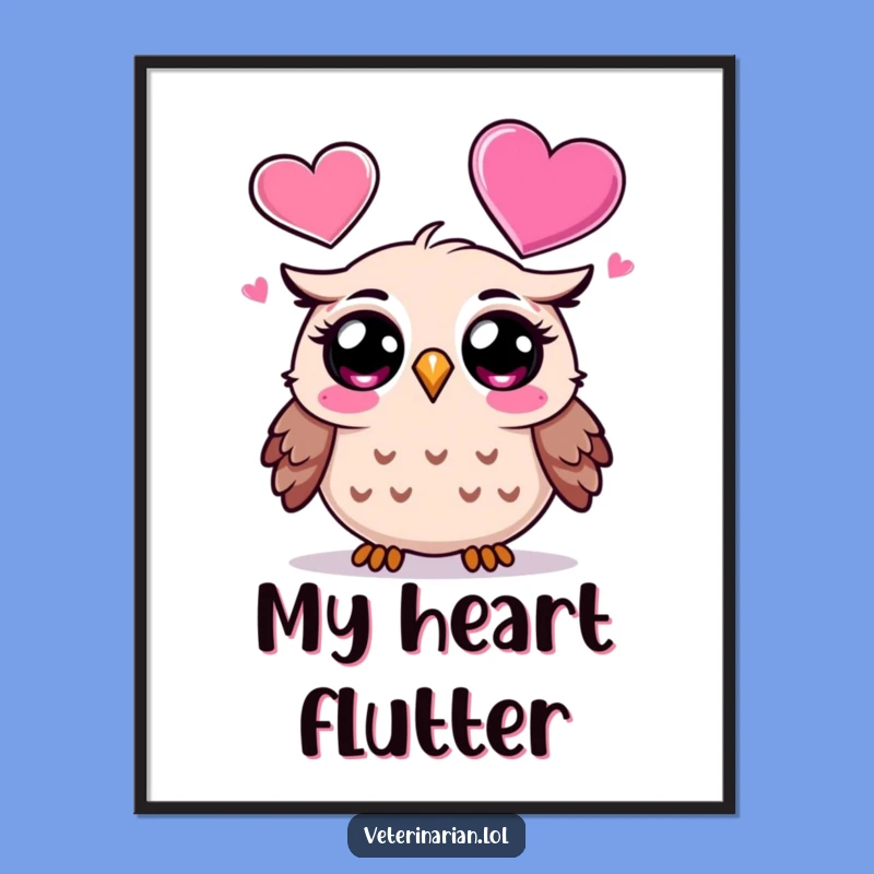 Funny Owl Digital Art: Surprised Owl Heart Icon Art, Unique Funny Gift