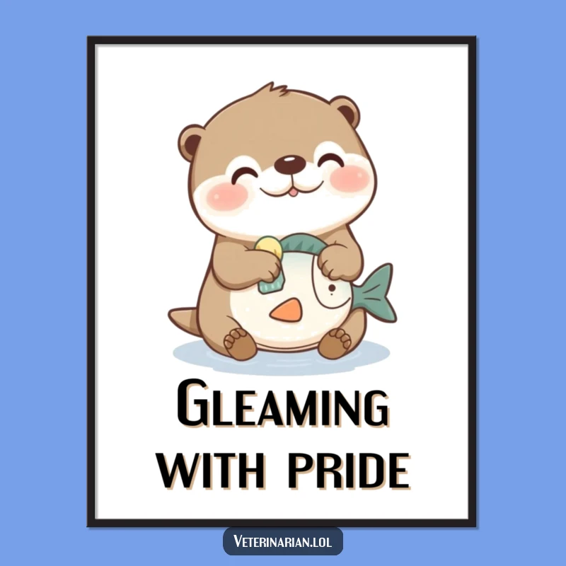 Funny Otter Cleaning Digital Art: Instant Whimsy for Walls