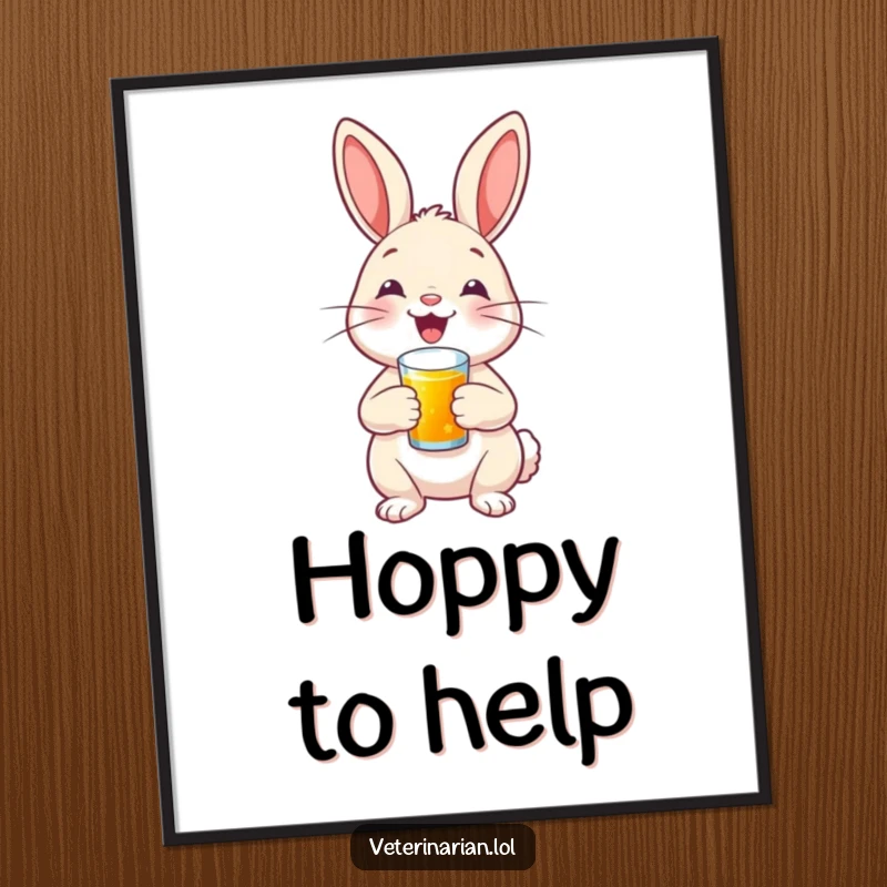 A happy bunny with a proud smile administers a tiny shot, offered as a downloadable digital art print for brave displays.