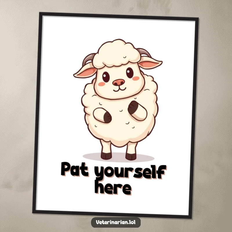 Funny Sheep Digital Art Print: Proud cartoon sheep artwork offering a comforting hoof pat, perfect for wall decor, a unique funny gift.