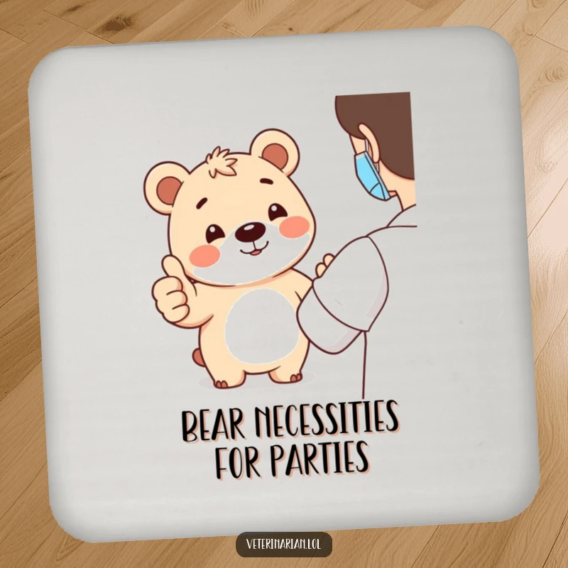 Funny bear thumbs-up coaster depicting a smiling bear giving a thumbs-up, offering surface protection with a side of cheerful, encouraging humor.