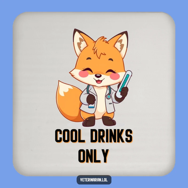 Funny Fox Vet Coaster: Smiling Healer & Thermometer Protection, Gift Set