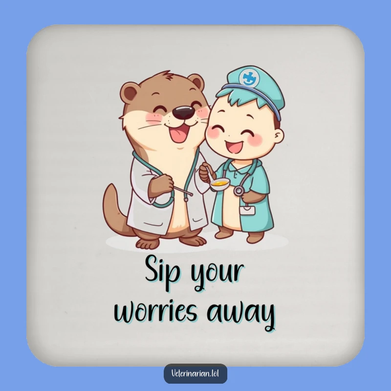 Funny Otter Vet Drink Coaster Set: Protect Surfaces with Hilarious Animal Art