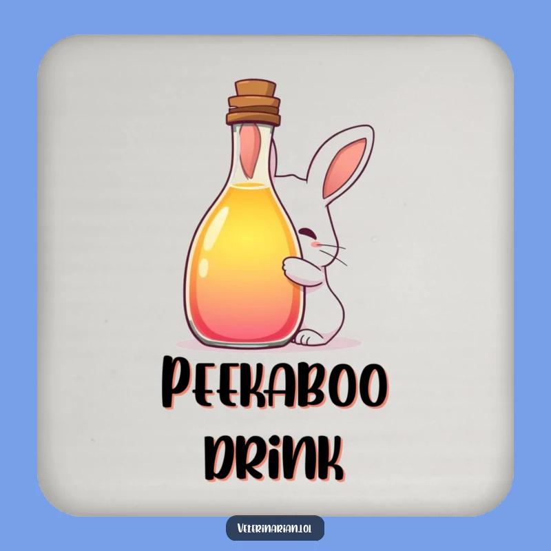 Funny Shy Rabbit Potion Drink Coaster: Protect Surfaces with Whimsical Magic Art