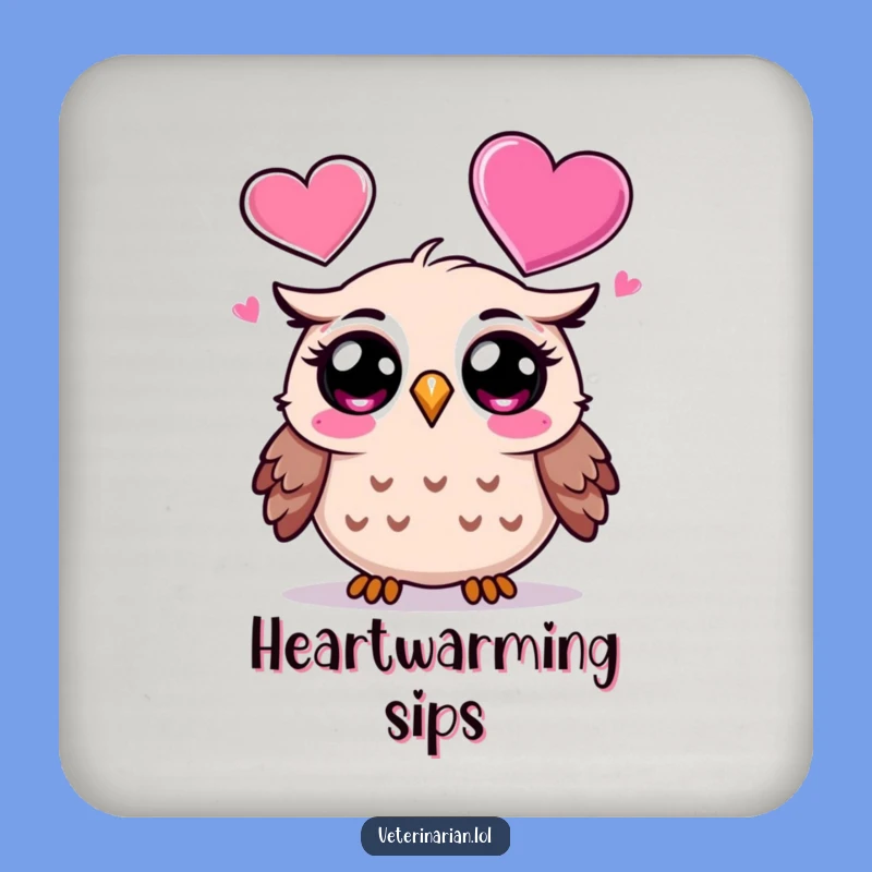 Funny Owl Coaster: Surprised Owl Heart Icon, Protective Funny Gift