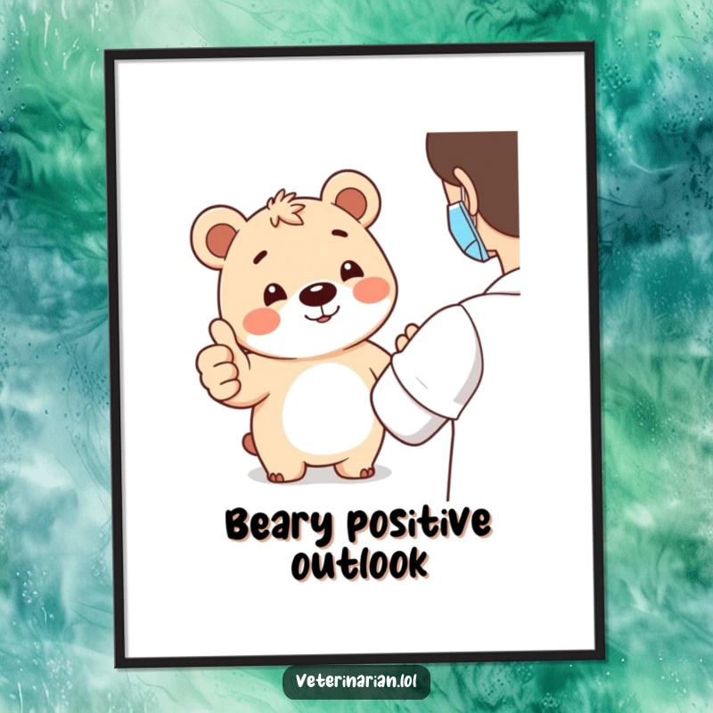 Funny bear thumbs-up poster showing a happy bear giving an encouraging thumbs-up, perfect for spreading positivity and cheer in any space.