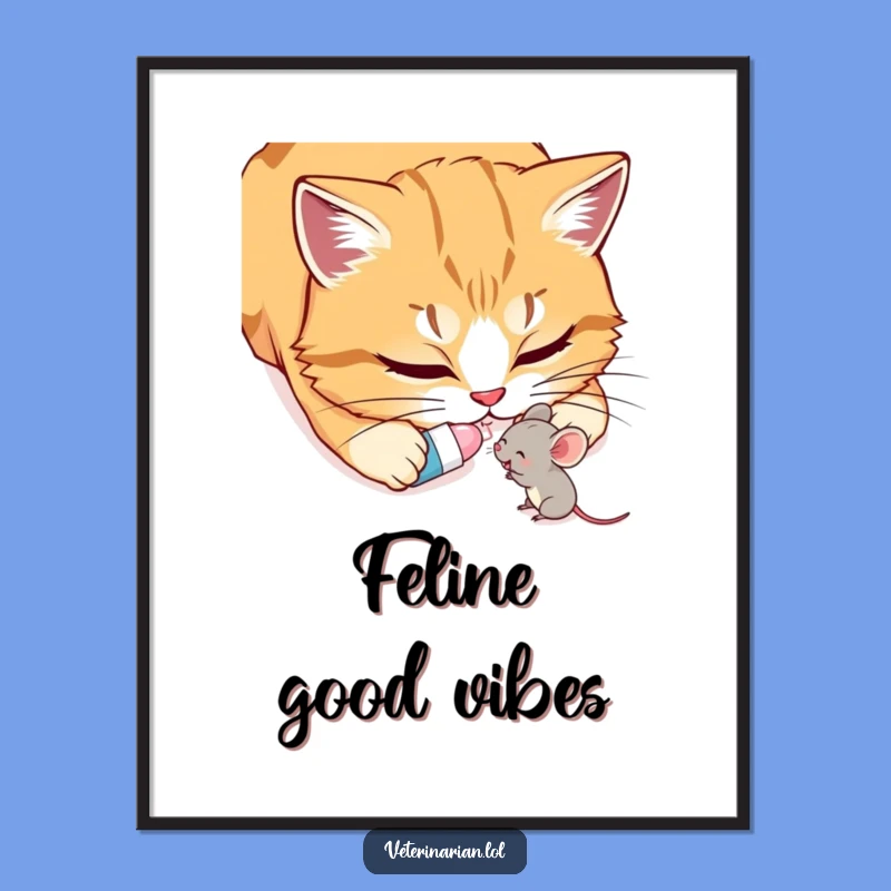 Funny Cat & Mouse Poster: Kindness art, a touching and funny gift for walls.