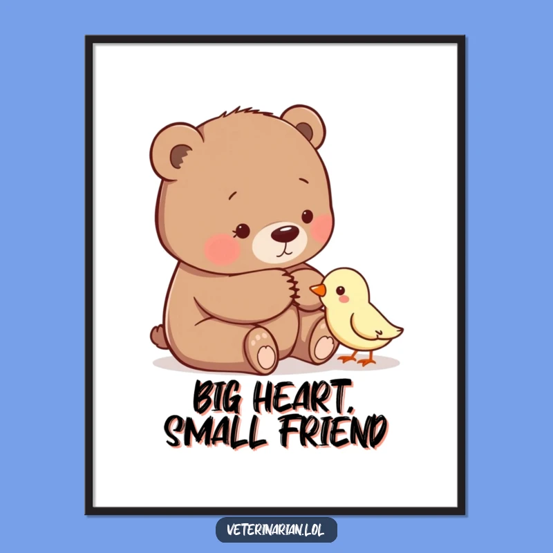 Funny Bear Comforting Bird Poster - Gentle Friendship Art, Ideal Heartwarming Funny Gift