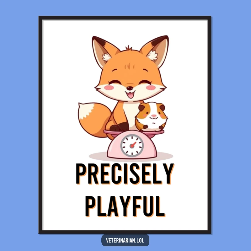 Funny Fox Weighing Guinea Pig Poster - Whimsical Animal Art, Ideal Quirky Funny Gift