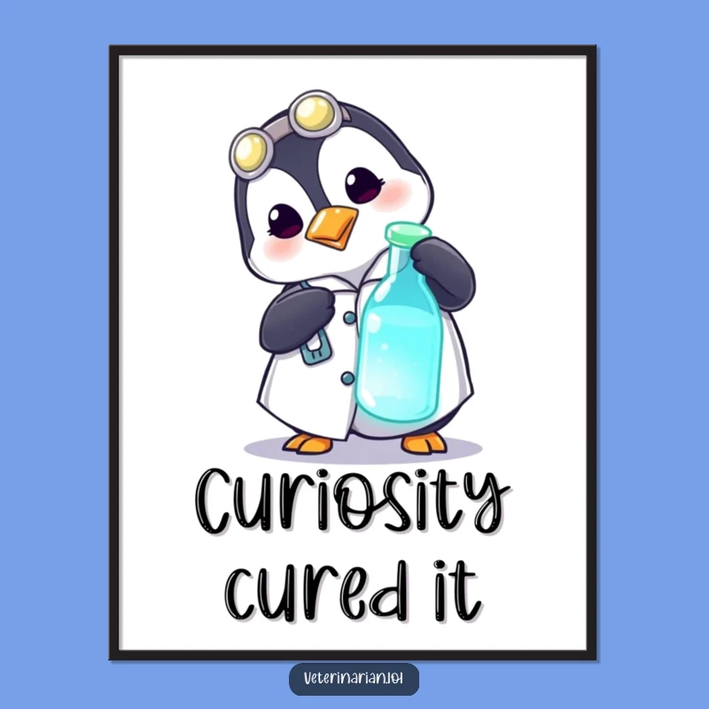 Funny Penguin Lab Poster - Quirky Science Wall Art Gift