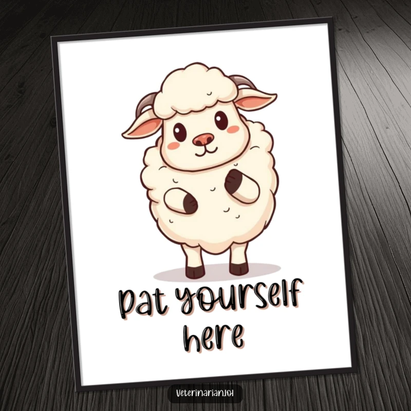 Funny Sheep Poster: Proud cartoon sheep artwork, offering a gentle hoof pat, exuding comfort and whimsical humor, a perfect funny gift.