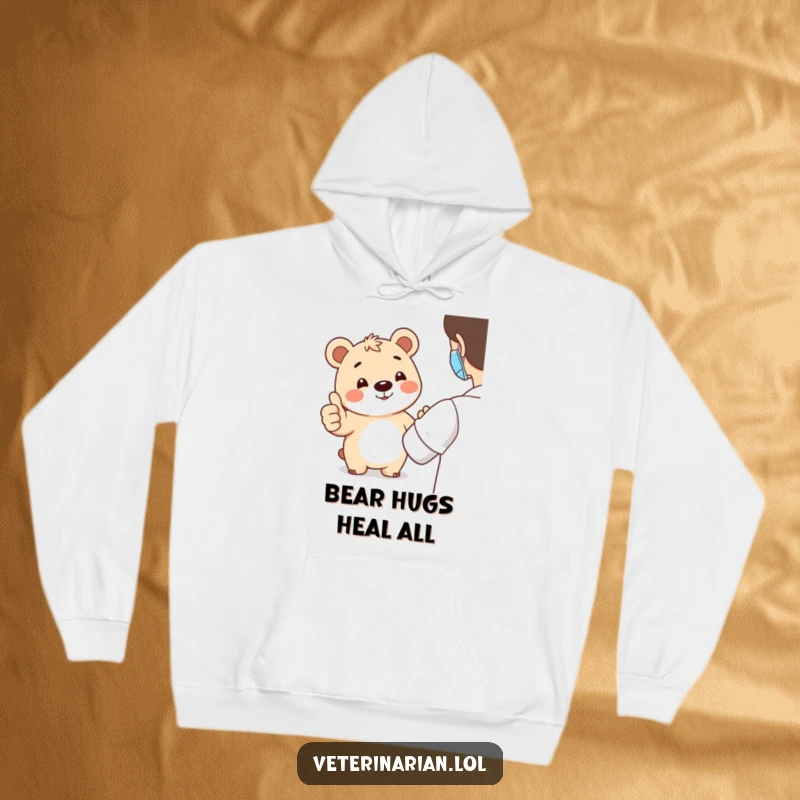 Funny bear thumbs-up hoodie showing a happy bear giving a thumbs-up, symbolizing comfort, support, and cheerful encouragement for patients.