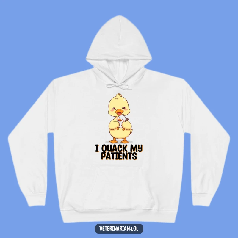 Cozy Funny Duckling Vet Hoodie: Warm and cute doctor with patient, a perfect funny gift.