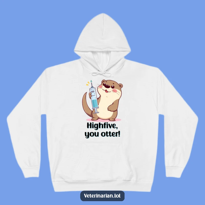Cozy Funny Otter High-Five Hoodie: Playful otter comfort, a warm and funny gift for healthcare heroes.