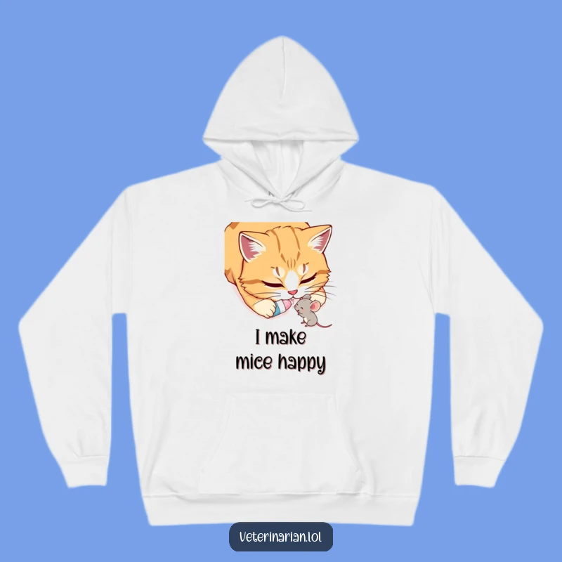 Cozy Funny Cat & Mouse Hoodie: Gentle cat and happy mouse, a warm and funny gift for comfort.