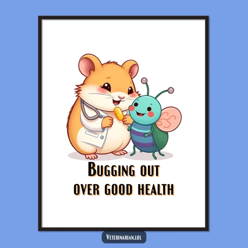 Free Printable Funny Wall Art: Hamster Vet & Bug, Quirky Downloadable Art Decor