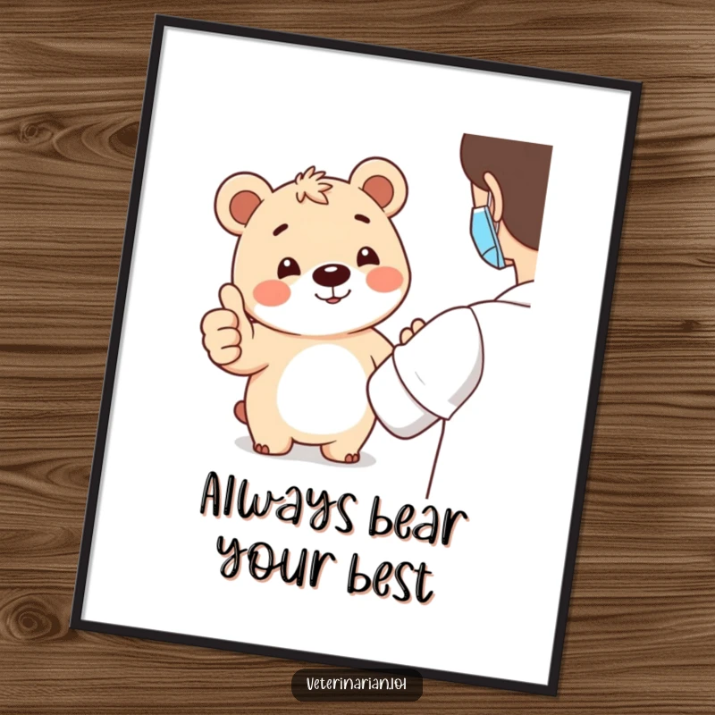 Funny Free Printable Bear Wall Art: A smiling bear character giving a cheerful thumbs-up, spreading positivity.