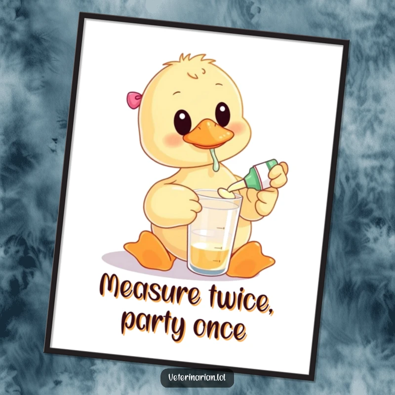 Funny Free Printable Wall Art: A duck doctor carefully measures medicine into a tiny cup, bringing a smile and quirky charm to your decor.