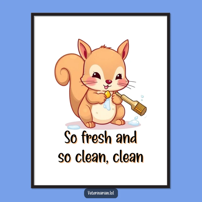 Funny Free Printable Wall Art: Diligent Squirrel Cleaning Paws, Humorous Downloadable Home Decor