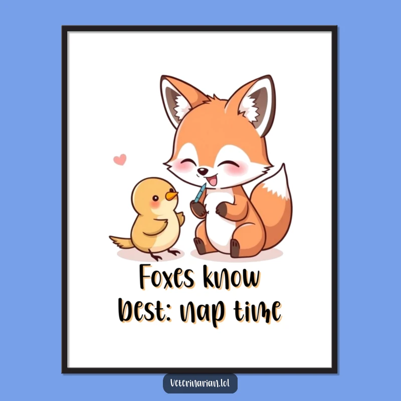 Funny Free Printable Wall Art: Fox & Bird Shot, Humorous Downloadable Decor Gift!
