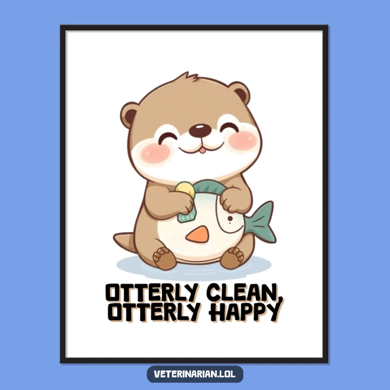 Free Printable Wall Art Otter Cleaning Fish Toy Funny Downloadable Humorous Decor