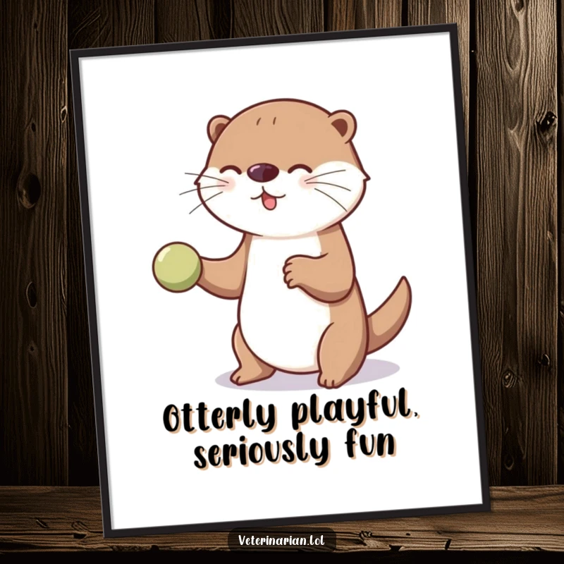 Funny Free Printable Wall Art: A playful cartoon otter energetically bouncing a tiny ball, creating a lively and joyful atmosphere.