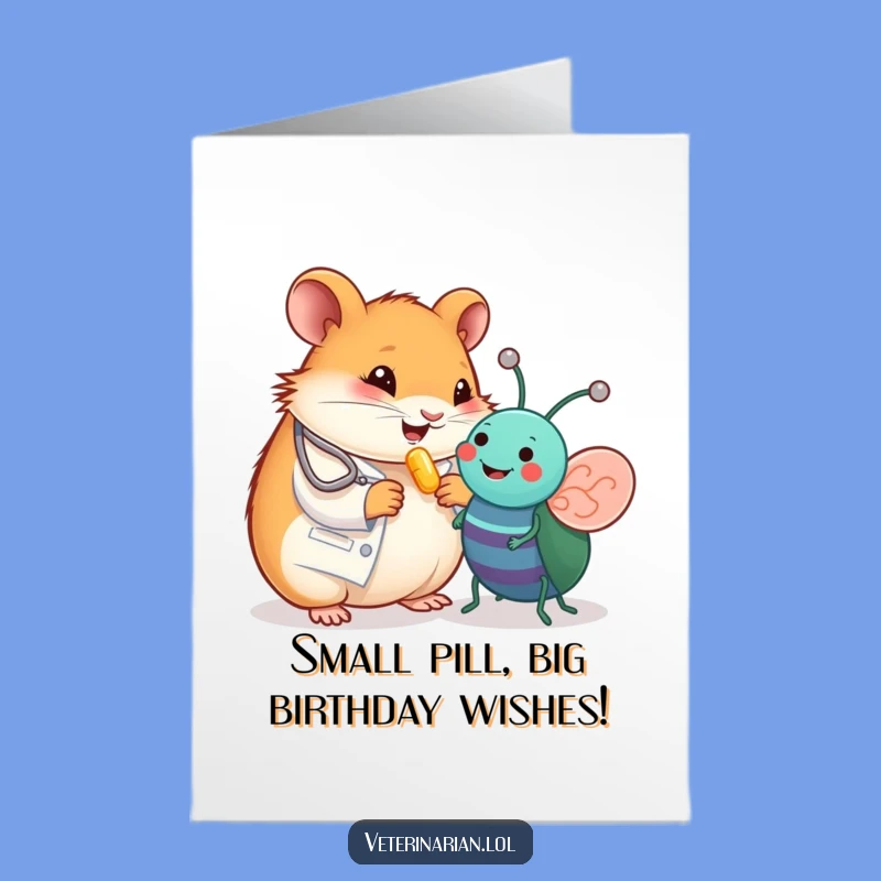 Free Printable Birthday Card: Happy Hamster Vet & Toy Bug, Funny Downloadable Gift