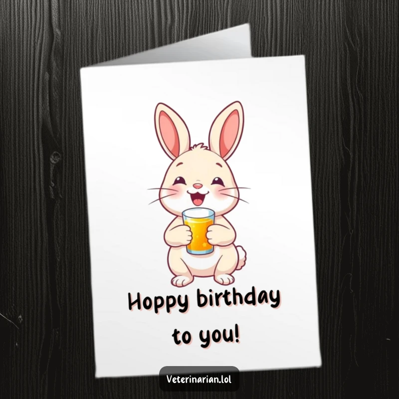 Funny free printable birthday card: A happy bunny with a proud smile administers a tiny medical shot.
