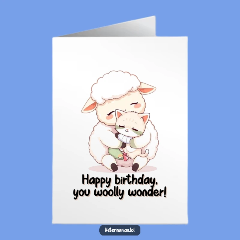 Free Printable Birthday Card: Caring Sheep & Kitten, Sweet DIY Download!