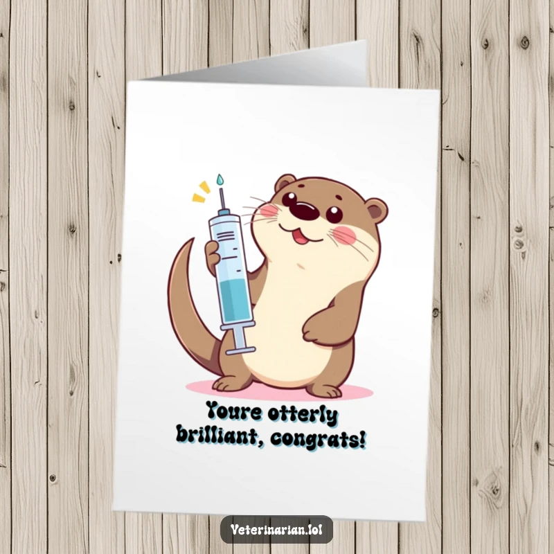 Funny Free Printable Congratulations Card: a playful otter enthusiastically gives a high-five with a syringe.